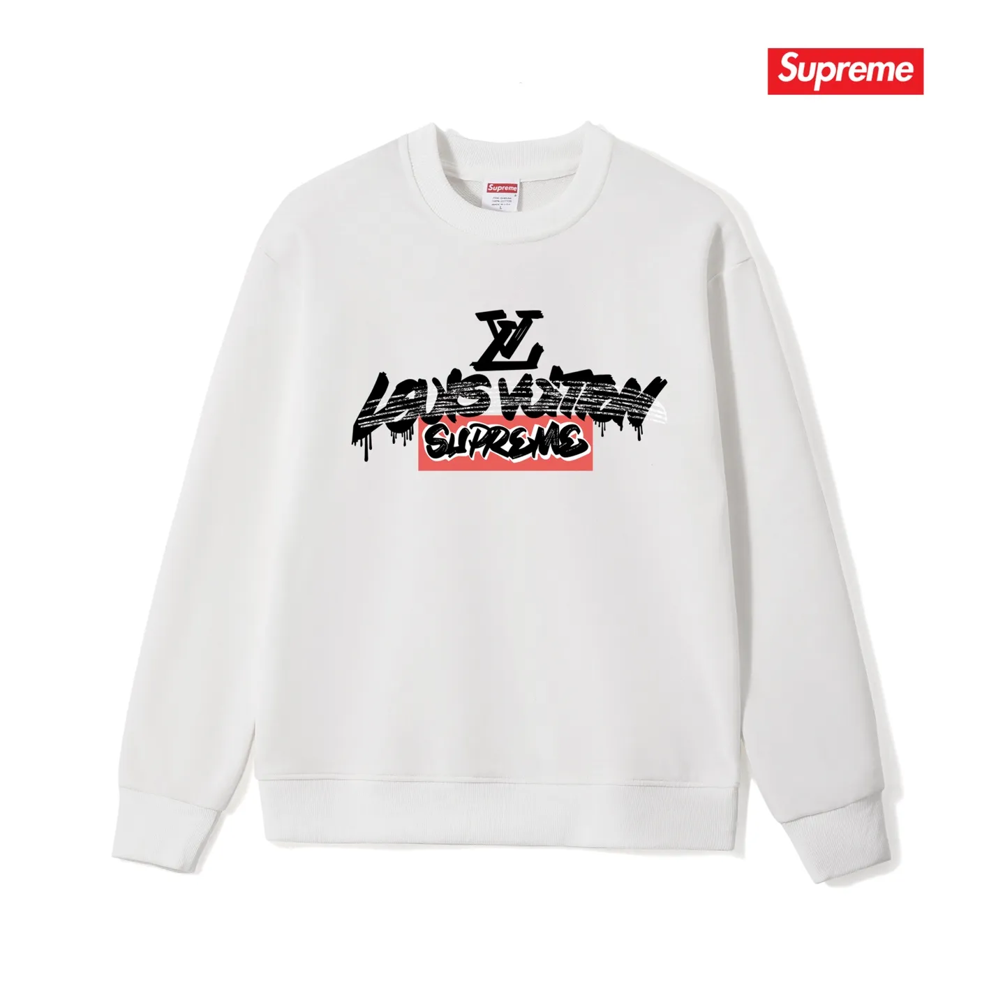Style No. S1094 #terry p150💰 Velvet 160💰 1v 2023 new LV co-branded supreme round neck sweatshirt Made of 400g large terry (drop shoulder large version) fabric, soft texture and no pilling Imported environmentally friendly printing glue The pattern is bright and three-dimensional Quality💥Same style for men and women The upper body is trendy Color: black white gray Size: S M L XL XXL