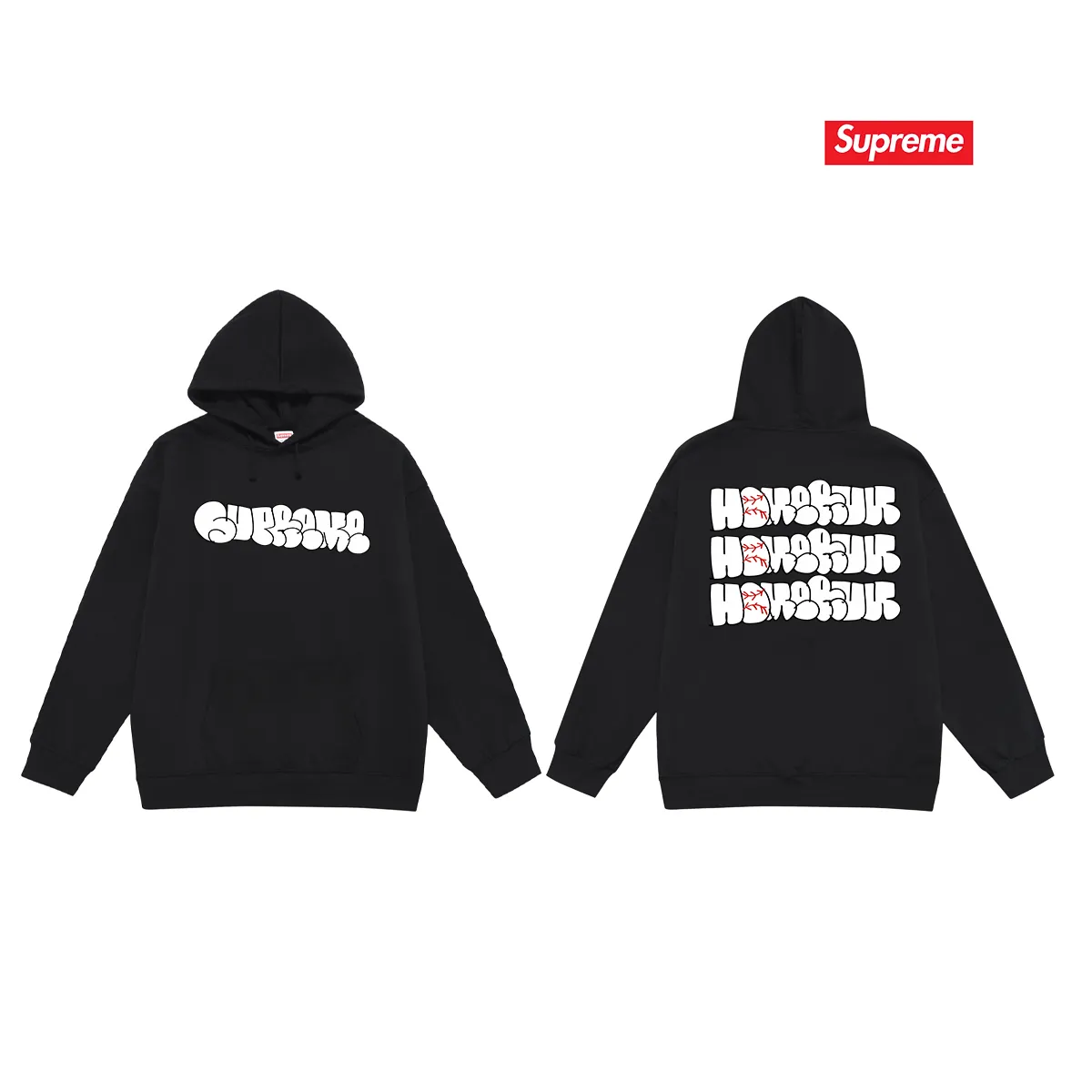 Style No. S2151 #terry P160💰 Velvet P170💰 Supreme 25SS HOMERUN co-branded hooded sweatshirt Made of 400g large terry 430g silver fox velvet (drop shoulder large version) fabric, soft texture and no pilling Imported environmentally friendly printing glue The pattern is bright and three-dimensional Quality 💥Same style for men and women The upper body is trendy Color: black white gray Size: S M L XL XXL