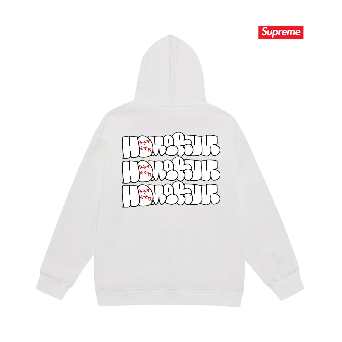 Style No. S2151 #terry P160💰 Velvet P170💰 Supreme 25SS HOMERUN co-branded hooded sweatshirt Made of 400g large terry 430g silver fox velvet (drop shoulder large version) fabric, soft texture and no pilling Imported environmentally friendly printing glue The pattern is bright and three-dimensional Quality 💥Same style for men and women The upper body is trendy Color: black white gray Size: S M L XL XXL
