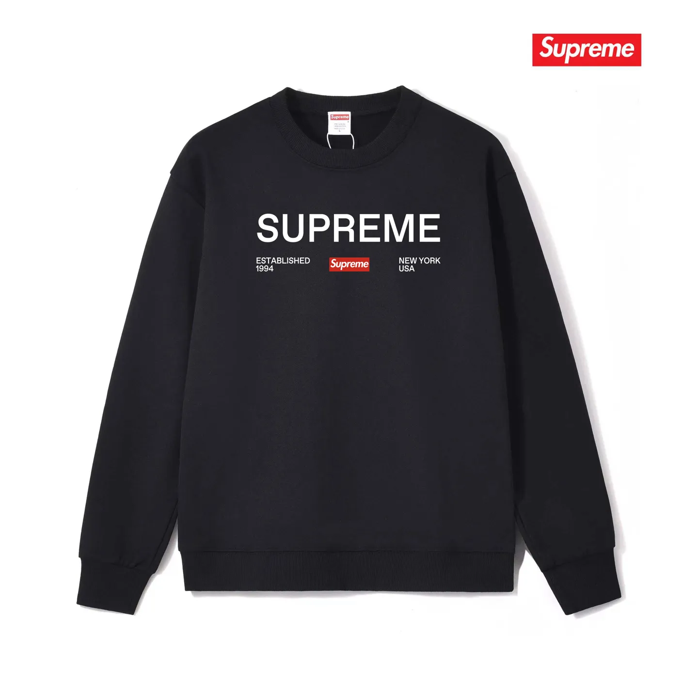 Style No. S1075 #terry p150💰 Velvet 160💰 Supreme Week 1 Est. 1994 Tee letter printed round neck sweatshirt Made of 400g large terry (drop shoulder large version) fabric, soft texture and no pilling Imported environmentally friendly printing glue The pattern is bright and three-dimensional Quality 💥Same style for men and women The upper body is trendy Color: black white gray Size: S M L XL XXL