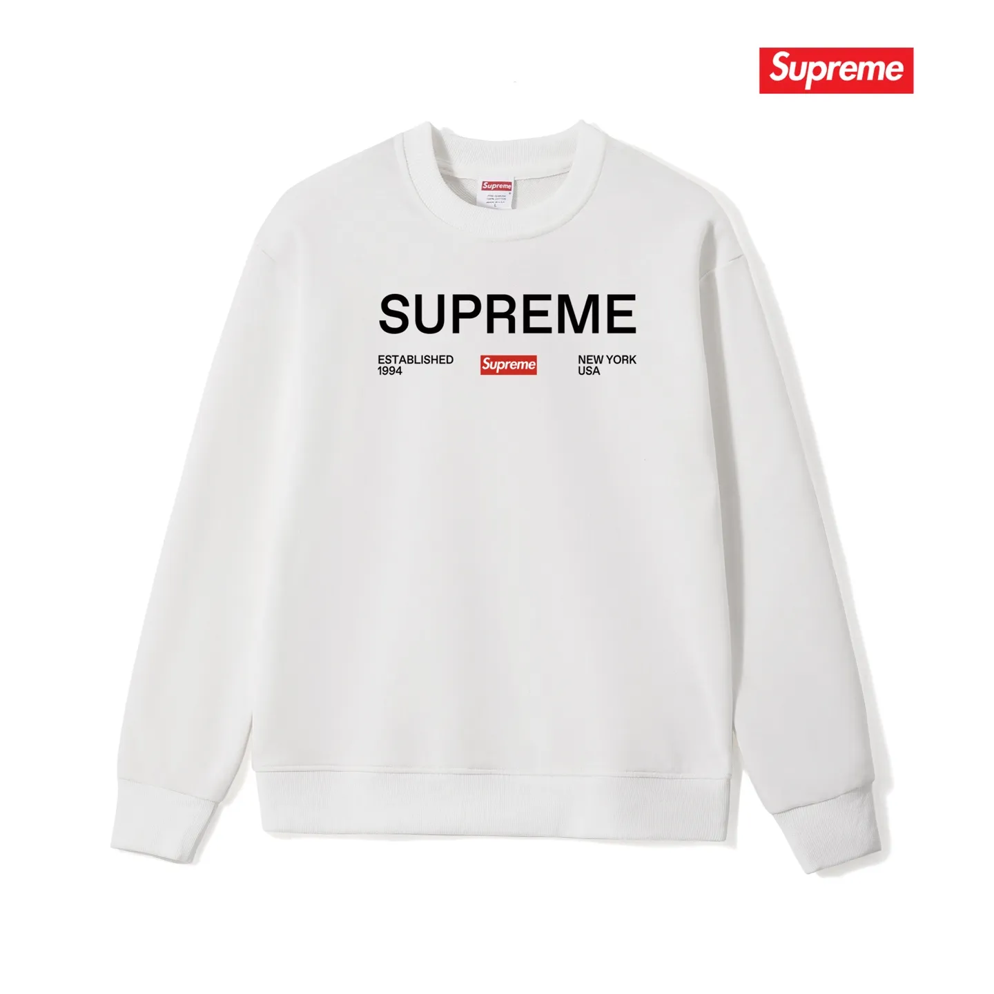 Style No. S1075 #terry p150💰 Velvet 160💰 Supreme Week 1 Est. 1994 Tee letter printed round neck sweatshirt Made of 400g large terry (drop shoulder large version) fabric, soft texture and no pilling Imported environmentally friendly printing glue The pattern is bright and three-dimensional Quality 💥Same style for men and women The upper body is trendy Color: black white gray Size: S M L XL XXL