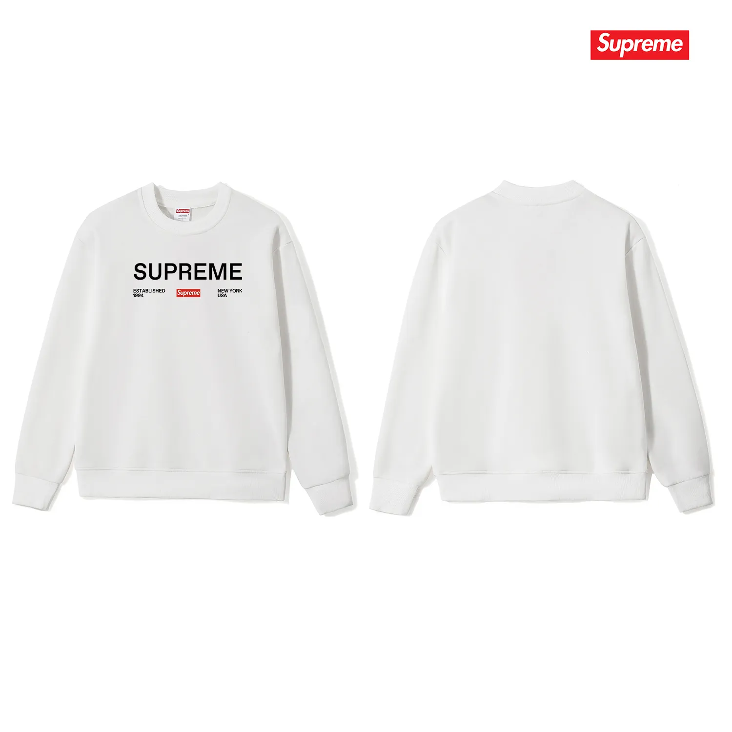 Style No. S1075 #terry p150💰 Velvet 160💰 Supreme Week 1 Est. 1994 Tee letter printed round neck sweatshirt Made of 400g large terry (drop shoulder large version) fabric, soft texture and no pilling Imported environmentally friendly printing glue The pattern is bright and three-dimensional Quality 💥Same style for men and women The upper body is trendy Color: black white gray Size: S M L XL XXL