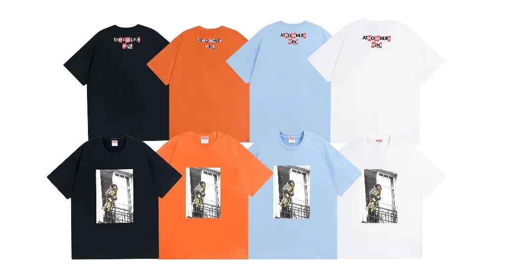 #S107 p110💰 Supreme Week 14 xANTIHERO Balcony Tee co-branded Michael Jackson balcony character print. Loose fit. Made of 260g combed cotton double yarn. All three standards are complete from fabric to accessories. ZP. Imported Matsui Company slurry printing will never crack. The whole piece is made of three-needle five-thread technology. The collar-shoulder seam-sleeve seam is double-lined, which looks more three-dimensional and textured.) The same process as the original version, classic version Feel free to compare zp. The whole piece adopts three-needle five-thread craftsmanship (neckline-shoulder seam-sleeve seam double thread, which looks more three-dimensional and textured). It has the same craftsmanship as the original original, classic version. Color: White, Black, Orange, Light Blue. Size: S M L XL XXL