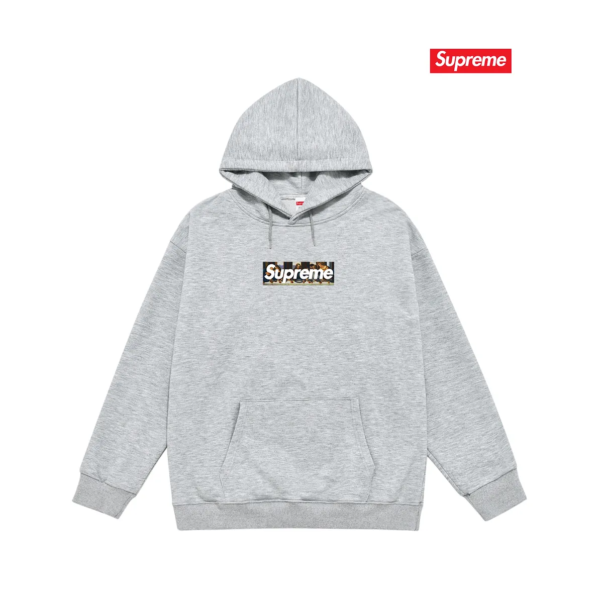 Style No. S2072 #terry P160💰 Velvet P170💰 Supreme Week 11 Milan Last Supper Milan opening limited edition Leonardo da Vinci’s Last Supper hooded sweatshirt Made of 400g large terry 430g silver fox velvet (drop shoulder large version) fabric, soft texture and no pilling Imported environmentally friendly printing glue The pattern is bright and three-dimensional Quality 💥Same style for men and women The upper body is trendy Color: black white Gray Size: S M L XL XXL