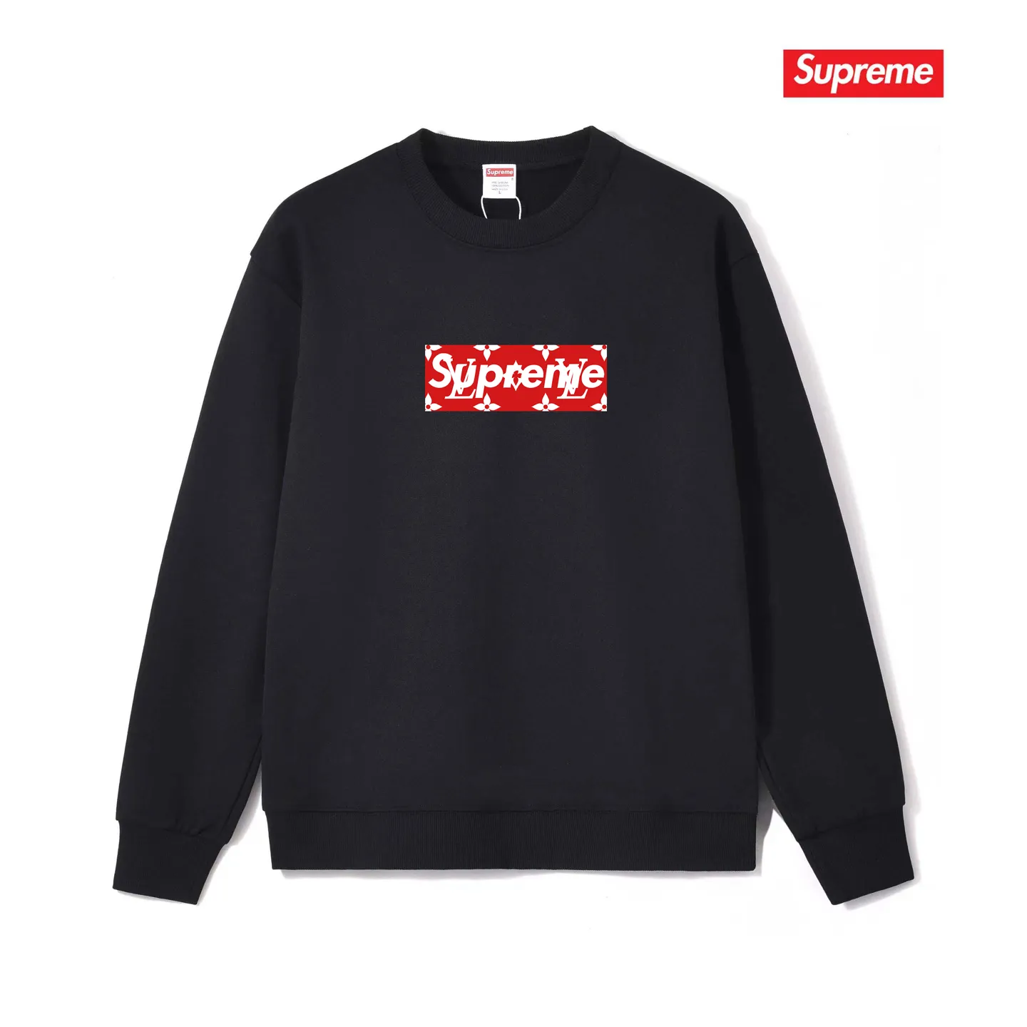 Style No. S1245 #terry p150💰 plus velvet 160💰 SUP Super Me Supreme presbyopia box logo round neck sweatshirt Made of 400g large terry (drop shoulder large version) fabric, soft and non-pilling texture, imported environmentally friendly printing glue, bright and three-dimensional pattern, quality 💥Same style for men and women, the upper body is fashionable Color: black white gray Size: S M L XL XXL