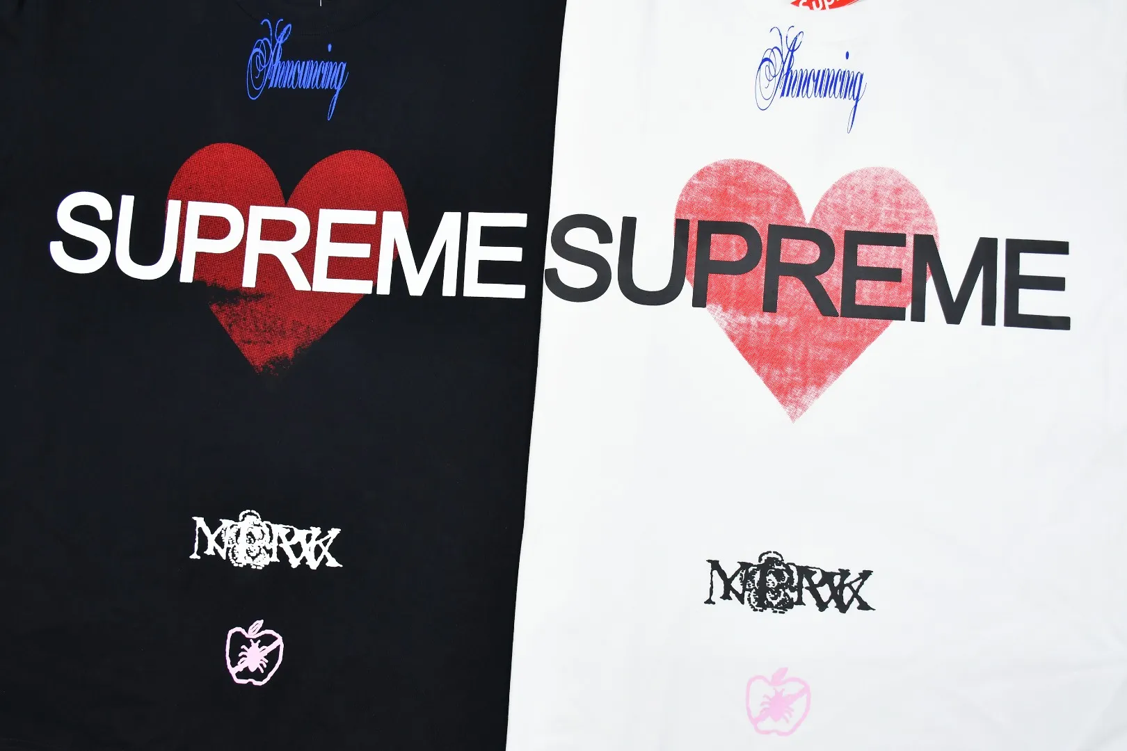 S426💰P150 Top version Supreme 25ss Announcing love logo printed short-sleeved T-shirt. Refuse to look at pictures to make products. Refuse to compare wrong versions. Use cylindrical seamless process (original process, there is no stitching bone on the side of the clothes, identification key point) The fabrics are all custom-woven and dyed, 280g weight, 100% cotton, cylindrical fabric. Cylindrical fabric is a knitted fabric woven with a cylinder loom. The needles are distributed in a cylindrical shape on the fuselage. The gray fabric is a large cylinder, which needs to be opened and shaped before it can be used further. There are no slits on the side of the clothes, so there is no washing label on the side of ordinary short-sleeves. There is only one collar label behind the neck. The printing uses heat-setting ink printing imported from Belgium (different from conventional heat transfer printing on the market), also known as plastic ink, or self-adhesive ink. Its ingredients: mainly composed of polyvinyl chloride (PVC) and phthalates, including PVC, phthalates, and color fixing agents. , stabilizer, and thickener are mixed to form thermoset ink, which is not the digital direct printing marketed on the market. The printing texture of thermoset ink cannot be achieved by digital direct printing. The new triple collar label has a watermark anti-counterfeiting effect, real anti-counterfeiting layer, and has a high probability of passing the approved version. The original packaging picture has a high probability of passing Size：S-XL