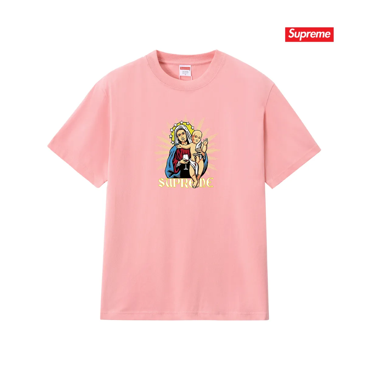 S176 P110💰 Sup FW24 T-shirt series WEEK8 chest printed pattern, versatile and comfortable short-sleeved T-shirt, same style for men and women, loose fit, made of 260g combed cotton double yarn, all three standards are complete from fabrics to accessories, ZP imported Matsui company's slurry printing will never crack, the whole thing adopts three-needle five-thread technology (collar-shoulder seam-sleeve seam double line, looks more three-dimensional and textured) consistent with the original version, classic version Feel free to compare zp. The whole piece adopts three-needle five-thread craftsmanship (neckline-shoulder seam-sleeve seam double thread, which looks more three-dimensional and textured). It has the same craftsmanship as the original original, classic version. Color: black, white, navy blue, light gray, pink. Size: S M L XL XXL