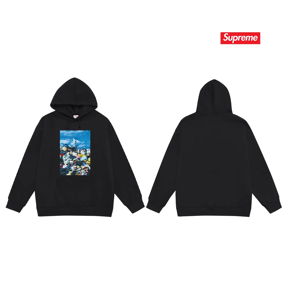 Style No. S2123 #terry P160💰 Velvet P170💰 SupremeFW22Week1Trash Tee landscape pattern printed hooded sweatshirt Made of 400g large terry 430g silver fox velvet (drop shoulder large version) fabric, soft texture and no pilling Imported environmentally friendly printing glue The pattern is bright and three-dimensional Quality 💥Same style for men and women The upper body is trendy Color: black white gray Size: S M L XL XXL