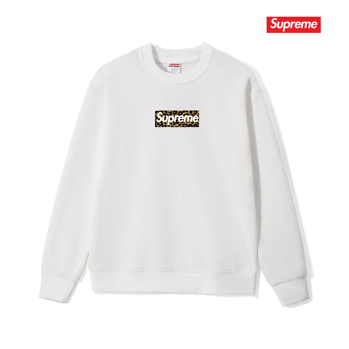 Style No. S1154 #terryp150💰 Velvet 160💰 supreme SS24 Shanghai opening limited leopard print round neck sweatshirt Made of 400g large terry (drop shoulder large version) fabric, soft texture and no pilling Imported environmentally friendly printing glue The pattern is bright and three-dimensional Quality 💥Same style for men and women The upper body is trendy Color: black white gray Size: S M L XL XXL