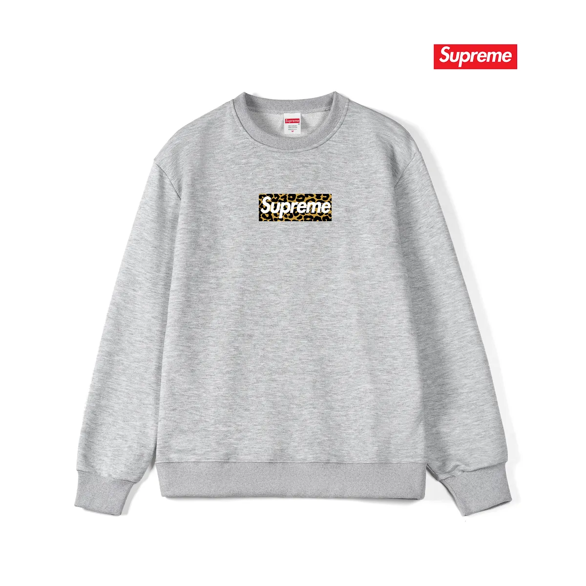 Style No. S1154 #terryp150💰 Velvet 160💰 supreme SS24 Shanghai opening limited leopard print round neck sweatshirt Made of 400g large terry (drop shoulder large version) fabric, soft texture and no pilling Imported environmentally friendly printing glue The pattern is bright and three-dimensional Quality 💥Same style for men and women The upper body is trendy Color: black white gray Size: S M L XL XXL