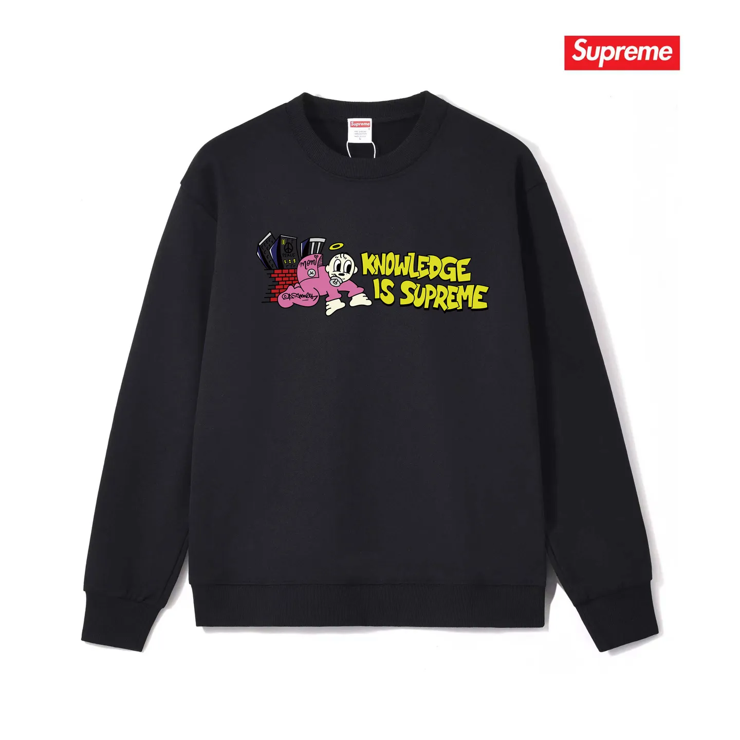 Style No. S1027 #terry p150💰 Velvet 160💰 Supreme SS22 Week 1 Knowledge Tee round neck sweatshirt Made of 400 grams of large terry (drop shoulder large version) fabric, soft texture and no pilling Imported environmentally friendly printing glue The pattern is bright and three-dimensional Quality💥Same style for men and women The upper body is fashionable Color: black white gray Size: S M L XL XXL