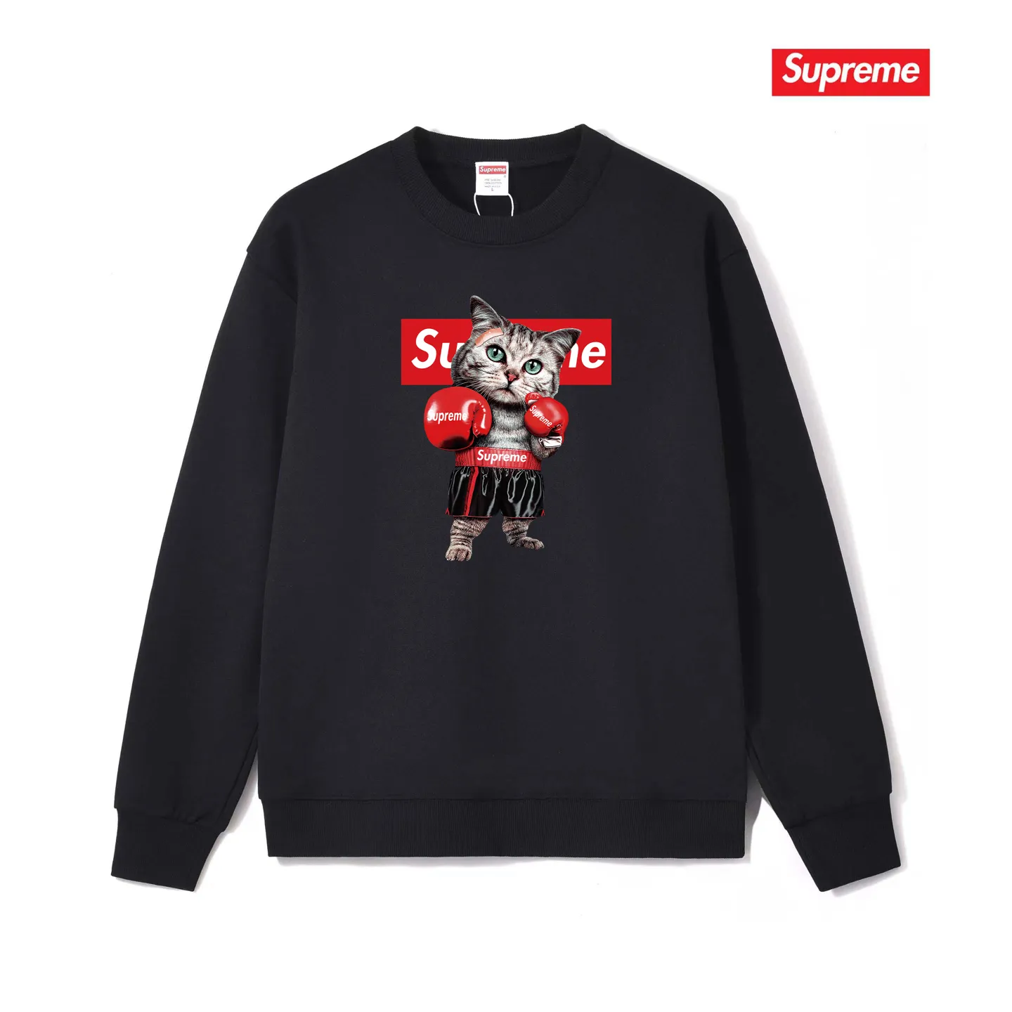 Style No. S1219 #terry p150💰 plus fleece 160💰 Sup New Japanese boxer cat couple round neck sweatshirt Made of 400g large terry (drop shoulder large version) fabric, soft texture and no pilling Imported environmentally friendly printing glue The pattern is bright and three-dimensional Quality 💥Same style for men and women The upper body is trendy Color: black white gray Size: S M L XL XXL