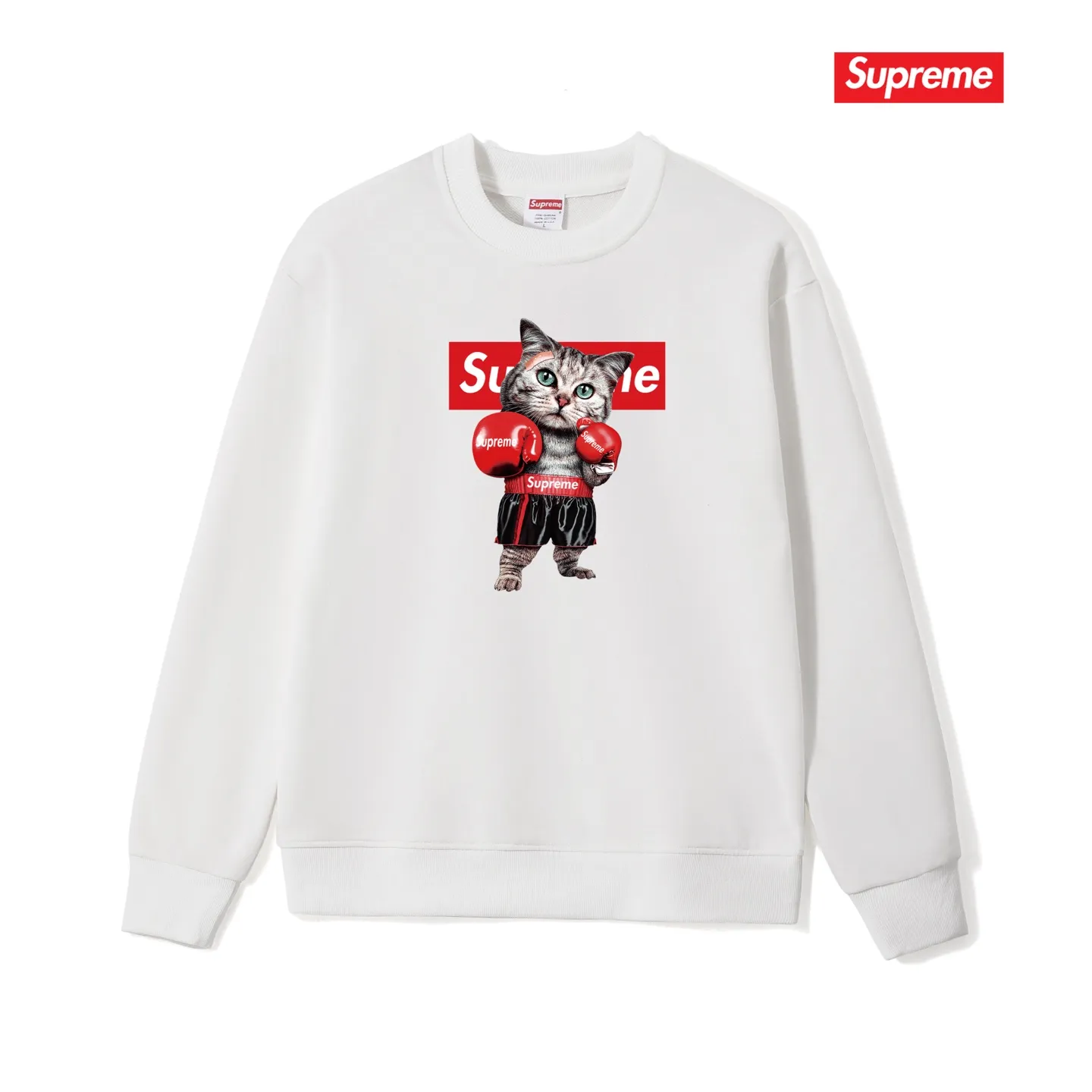 Style No. S1219 #terry p150💰 plus fleece 160💰 Sup New Japanese boxer cat couple round neck sweatshirt Made of 400g large terry (drop shoulder large version) fabric, soft texture and no pilling Imported environmentally friendly printing glue The pattern is bright and three-dimensional Quality 💥Same style for men and women The upper body is trendy Color: black white gray Size: S M L XL XXL