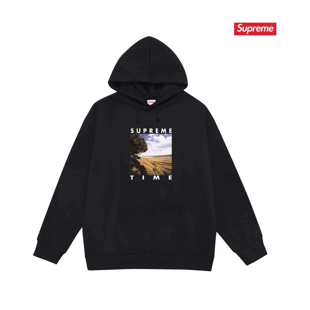 Style No. S2039 #terry P160💰 Velvet P170💰 Supreme Week 8 Time Tee Rural landscape pattern letter hooded sweatshirt Made of 400g large terry 430g silver fox velvet (drop shoulder large version) fabric, soft texture and no pilling Imported environmentally friendly printing glue The pattern is bright and three-dimensional Quality 💥Same style for men and women The upper body is trendy Color: black white gray Size: S M L XL XXL
