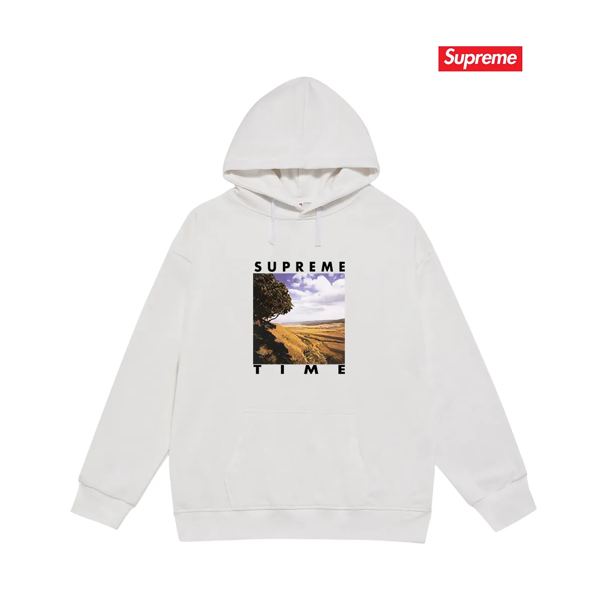 Style No. S2039 #terry P160💰 Velvet P170💰 Supreme Week 8 Time Tee Rural landscape pattern letter hooded sweatshirt Made of 400g large terry 430g silver fox velvet (drop shoulder large version) fabric, soft texture and no pilling Imported environmentally friendly printing glue The pattern is bright and three-dimensional Quality 💥Same style for men and women The upper body is trendy Color: black white gray Size: S M L XL XXL