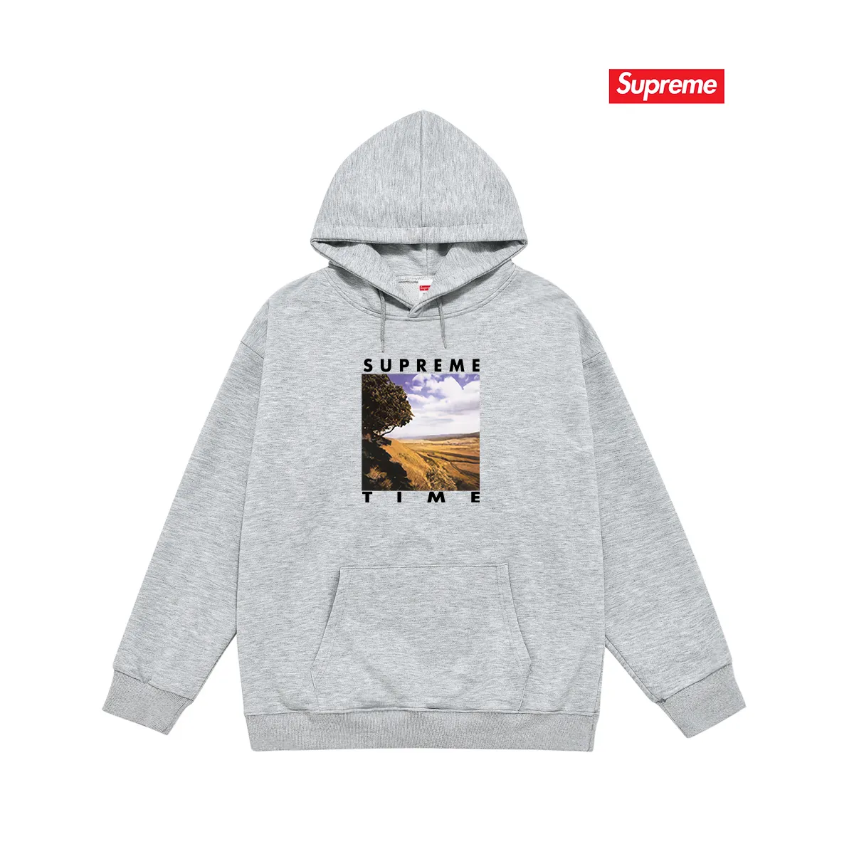 Style No. S2039 #terry P160💰 Velvet P170💰 Supreme Week 8 Time Tee Rural landscape pattern letter hooded sweatshirt Made of 400g large terry 430g silver fox velvet (drop shoulder large version) fabric, soft texture and no pilling Imported environmentally friendly printing glue The pattern is bright and three-dimensional Quality 💥Same style for men and women The upper body is trendy Color: black white gray Size: S M L XL XXL