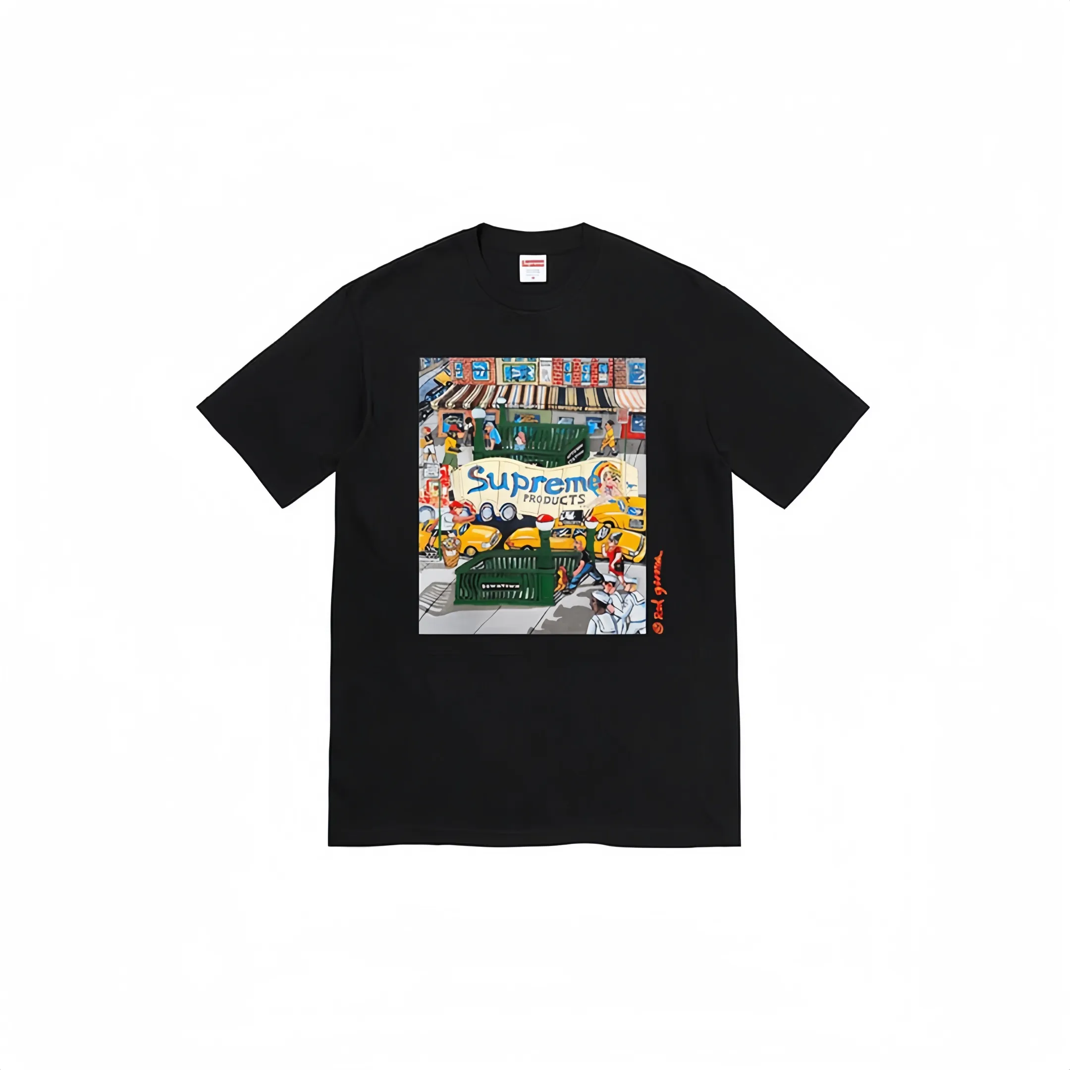 #S45 P110💰 Supreme SS22 Week 19 Manhattan Tee Cartoon letters Manhattan city street scene pattern printed round neck short-sleeved T-shirt for men and women. Made of 260g combed cotton double yarn. From fabrics to accessories, all three standards are complete and ZP. Imported Matsui company's slurry printing will never crack. The whole piece is made of three-needle five-thread technology. The neckline-shoulder seam-sleeve seam is double-lined, which looks more three-dimensional and textured.) The same process as the original version, classic version Feel free to compare zp. The whole piece adopts three-needle five-thread craftsmanship. The neckline-shoulder seam-sleeve seam is double-threaded, which looks more three-dimensional and textured.) It has the same craftsmanship as the authentic original, classic version. Color: Black Green White Size: S M L XL XXL