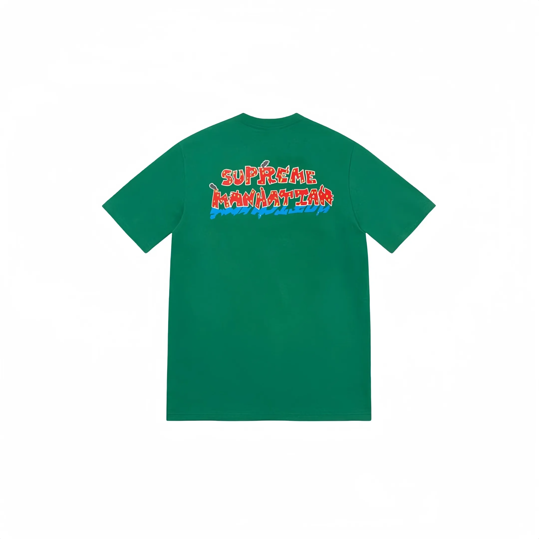 #S45 P110💰 Supreme SS22 Week 19 Manhattan Tee Cartoon letters Manhattan city street scene pattern printed round neck short-sleeved T-shirt for men and women. Made of 260g combed cotton double yarn. From fabrics to accessories, all three standards are complete and ZP. Imported Matsui company's slurry printing will never crack. The whole piece is made of three-needle five-thread technology. The neckline-shoulder seam-sleeve seam is double-lined, which looks more three-dimensional and textured.) The same process as the original version, classic version Feel free to compare zp. The whole piece adopts three-needle five-thread craftsmanship. The neckline-shoulder seam-sleeve seam is double-threaded, which looks more three-dimensional and textured.) It has the same craftsmanship as the authentic original, classic version. Color: Black Green White Size: S M L XL XXL