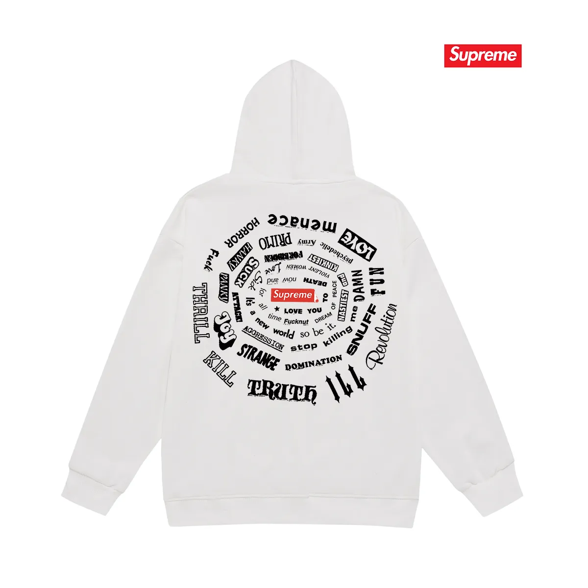 Style No. S2059 #terry P160💰 Velvet P170💰 Supreme SS21 Spiral Tee Spiral Letter Unisex Hooded Sweatshirt Made of 400g large terry 430g silver fox velvet (off-shoulder large version) fabric, soft texture and non-pilling, imported environmentally friendly printing glue, bright and three-dimensional pattern, quality 💥same style for men and women, the upper body is trendy Color: black white gray Size: S M L XL XXL