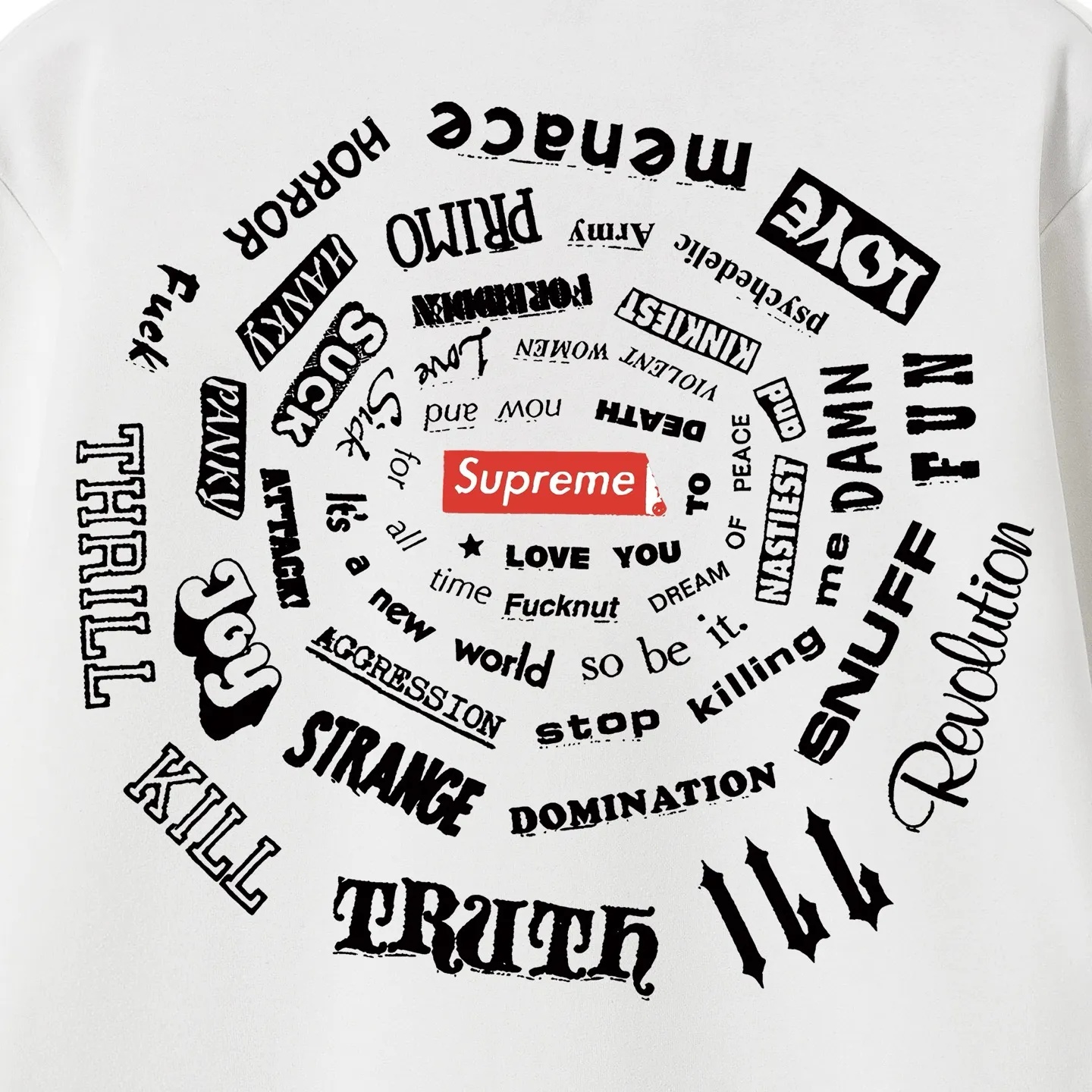 Style No. S2059 #terry P160💰 Velvet P170💰 Supreme SS21 Spiral Tee Spiral Letter Unisex Hooded Sweatshirt Made of 400g large terry 430g silver fox velvet (off-shoulder large version) fabric, soft texture and non-pilling, imported environmentally friendly printing glue, bright and three-dimensional pattern, quality 💥same style for men and women, the upper body is trendy Color: black white gray Size: S M L XL XXL