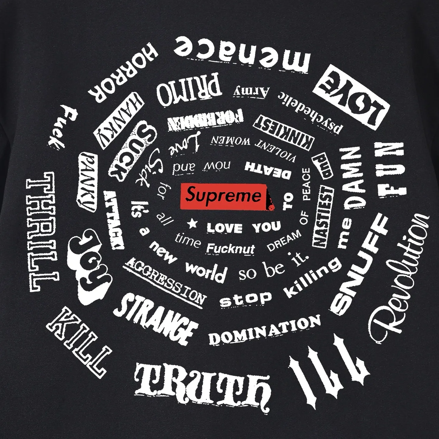 Style No. S2059 #terry P160💰 Velvet P170💰 Supreme SS21 Spiral Tee Spiral Letter Unisex Hooded Sweatshirt Made of 400g large terry 430g silver fox velvet (off-shoulder large version) fabric, soft texture and non-pilling, imported environmentally friendly printing glue, bright and three-dimensional pattern, quality 💥same style for men and women, the upper body is trendy Color: black white gray Size: S M L XL XXL
