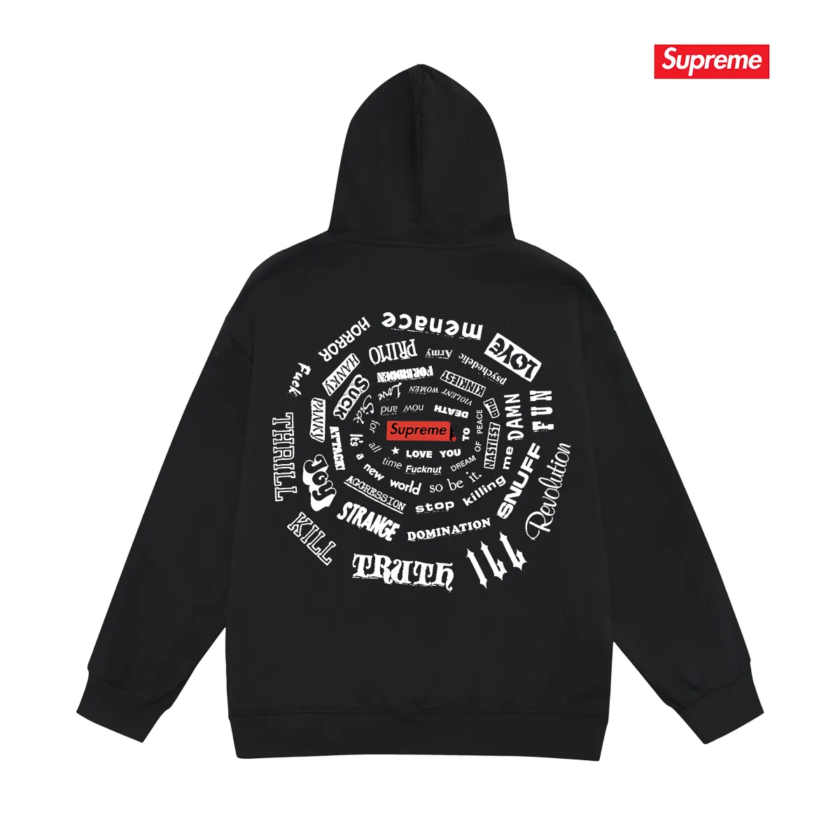 Style No. S2059 #terry P160💰 Velvet P170💰 Supreme SS21 Spiral Tee Spiral Letter Unisex Hooded Sweatshirt Made of 400g large terry 430g silver fox velvet (off-shoulder large version) fabric, soft texture and non-pilling, imported environmentally friendly printing glue, bright and three-dimensional pattern, quality 💥same style for men and women, the upper body is trendy Color: black white gray Size: S M L XL XXL