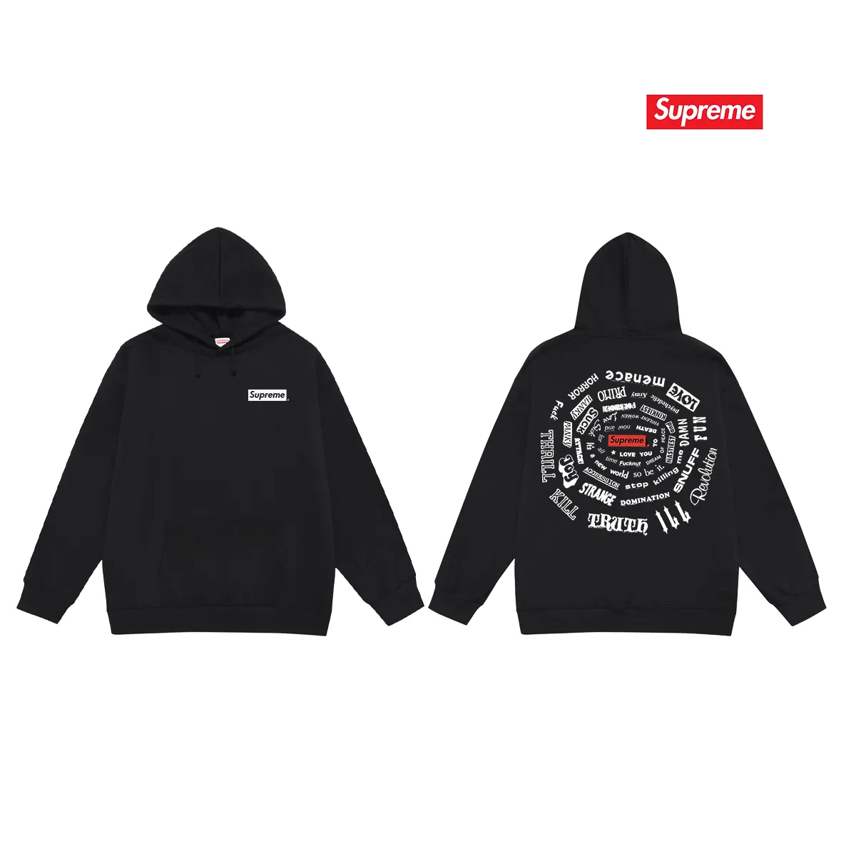 Style No. S2059 #terry P160💰 Velvet P170💰 Supreme SS21 Spiral Tee Spiral Letter Unisex Hooded Sweatshirt Made of 400g large terry 430g silver fox velvet (off-shoulder large version) fabric, soft texture and non-pilling, imported environmentally friendly printing glue, bright and three-dimensional pattern, quality 💥same style for men and women, the upper body is trendy Color: black white gray Size: S M L XL XXL