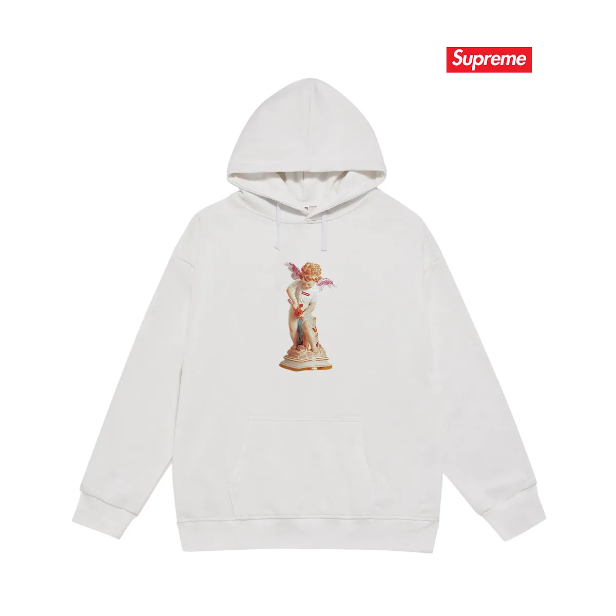 Style No. S2011 #terry P160💰 Velvet P170💰 Supreme SS19 Cupid Tee Navy angel print hooded sweatshirt Made of 400g large terry 430g silver fox velvet (drop shoulder large version) fabric, soft texture and no pilling Imported environmentally friendly printing glue The pattern is bright and three-dimensional Quality 💥Same style for men and women The upper body is trendy Color: black white gray Size: S M L XL XXL