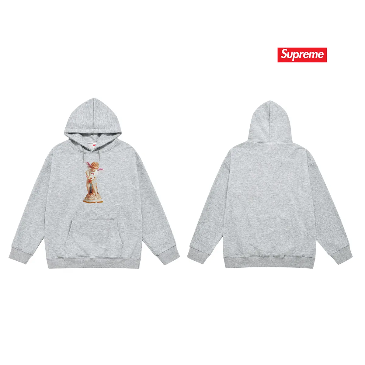 Style No. S2011 #terry P160💰 Velvet P170💰 Supreme SS19 Cupid Tee Navy angel print hooded sweatshirt Made of 400g large terry 430g silver fox velvet (drop shoulder large version) fabric, soft texture and no pilling Imported environmentally friendly printing glue The pattern is bright and three-dimensional Quality 💥Same style for men and women The upper body is trendy Color: black white gray Size: S M L XL XXL