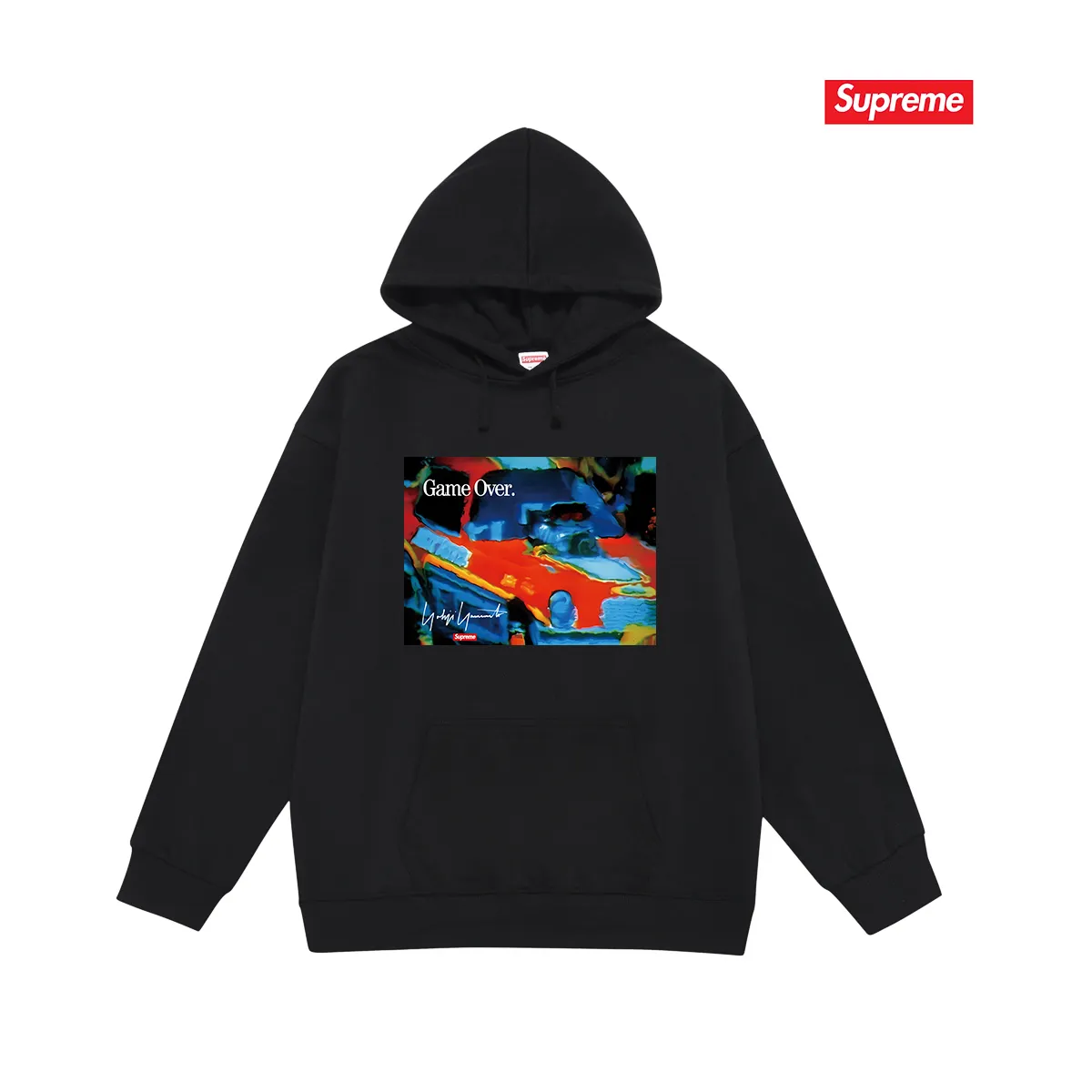 Style No. S2100 #terry P160💰 Velvet P170💰 Supreme Week4Supreme Game Over" hooded sweatshirt Made of 400g large terry 430g silver fox velvet (drop shoulder large version) fabric, soft texture and no pilling. Imported environmentally friendly printing glue. Bright and three-dimensional pattern. Quality 💥Same style for men and women. The upper body is trendy. Color: black white gray Size: S M L XL XXL
