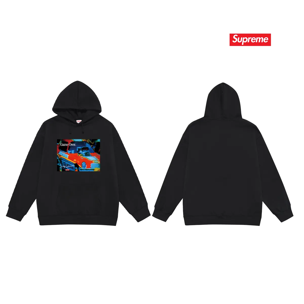 Style No. S2100 #terry P160💰 Velvet P170💰 Supreme Week4Supreme Game Over" hooded sweatshirt Made of 400g large terry 430g silver fox velvet (drop shoulder large version) fabric, soft texture and no pilling. Imported environmentally friendly printing glue. Bright and three-dimensional pattern. Quality 💥Same style for men and women. The upper body is trendy. Color: black white gray Size: S M L XL XXL