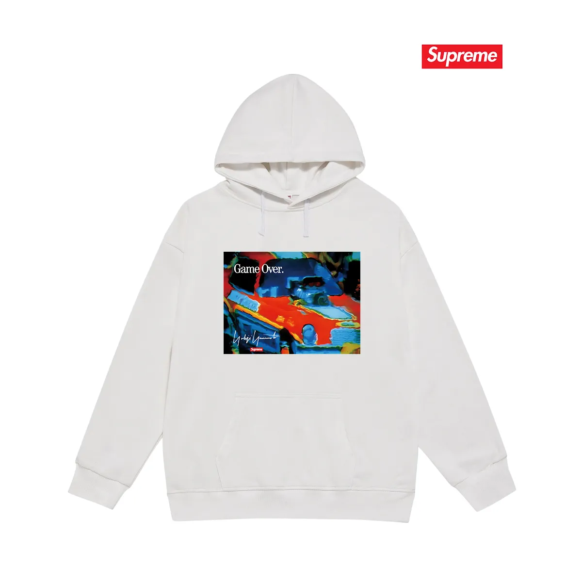 Style No. S2100 #terry P160💰 Velvet P170💰 Supreme Week4Supreme Game Over" hooded sweatshirt Made of 400g large terry 430g silver fox velvet (drop shoulder large version) fabric, soft texture and no pilling. Imported environmentally friendly printing glue. Bright and three-dimensional pattern. Quality 💥Same style for men and women. The upper body is trendy. Color: black white gray Size: S M L XL XXL