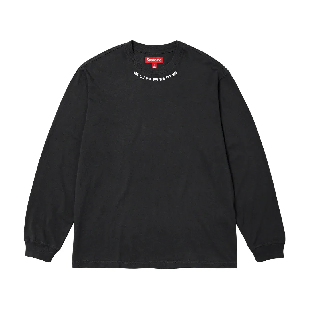 S594💰p156 Supreme 23fw COLLAR LOGO L/S TOP Embroidery Long-sleeved T-shirt ZP test Custom weaving and dyeing Pure cotton 320g Fabric Embroidery is done by BEHRINGER BEKS-Y924 machine (one level higher than Tajima embroidery machine) Embroidery thickness, saturation and size are consistent with ZP Customized ZP co-branding Main label/wash water label/tag/packaging bag The version with a high probability of passing the test will pass the original packaging picture. Size: S-XL