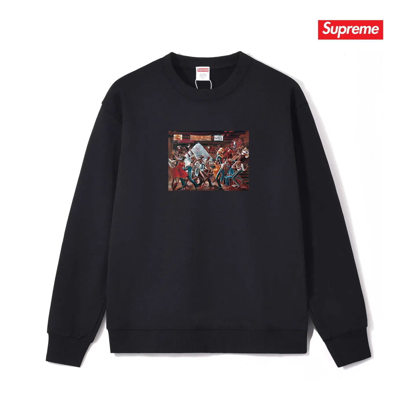 Style No. S1203 #terry p150💰 Velvet 160💰 Supreme 25SS Ernie Barnes artist oil painting round neck sweatshirt Made of 400g large terry (drop shoulder large version) fabric, soft texture and no pilling Imported environmentally friendly printing glue The pattern is bright and three-dimensional Quality 💥Same style for men and women The upper body is trendy Color: black white gray Size: S M L XL XXL