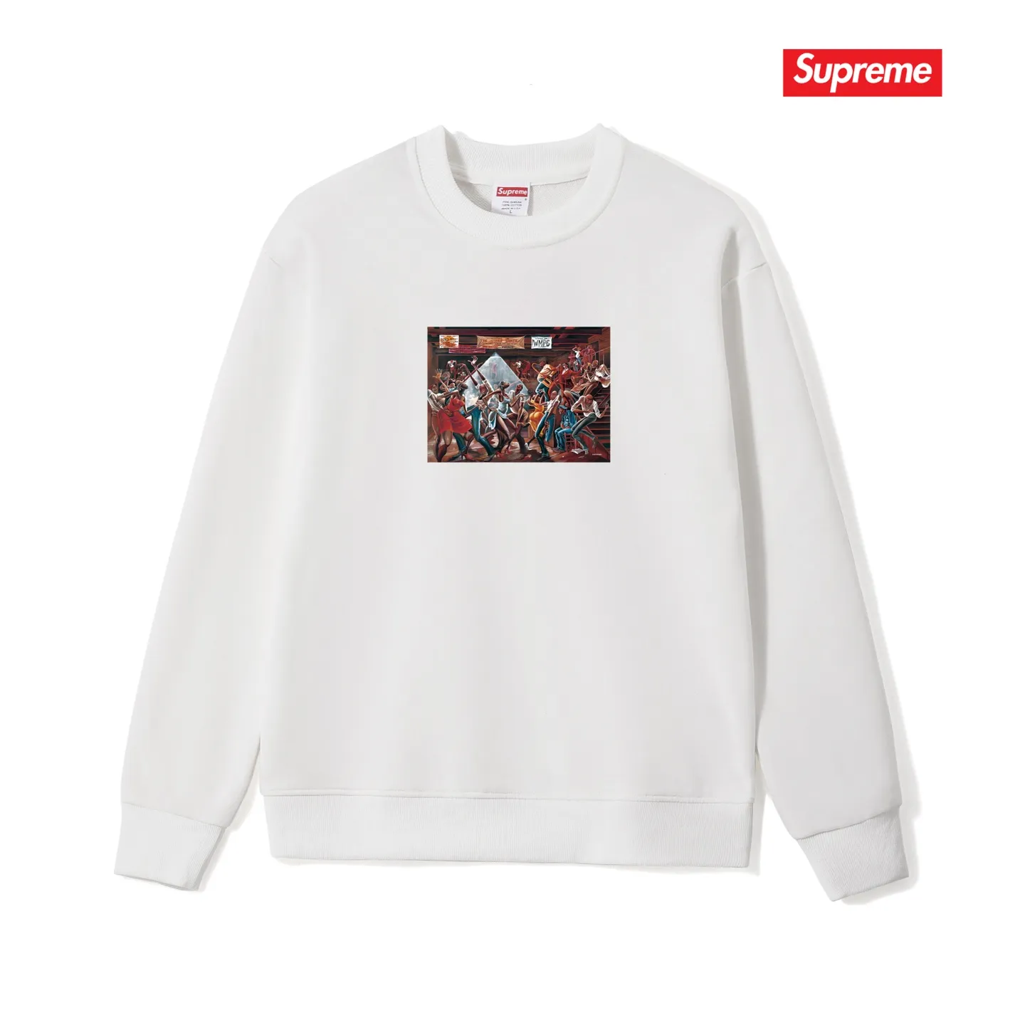 Style No. S1203 #terry p150💰 Velvet 160💰 Supreme 25SS Ernie Barnes artist oil painting round neck sweatshirt Made of 400g large terry (drop shoulder large version) fabric, soft texture and no pilling Imported environmentally friendly printing glue The pattern is bright and three-dimensional Quality 💥Same style for men and women The upper body is trendy Color: black white gray Size: S M L XL XXL