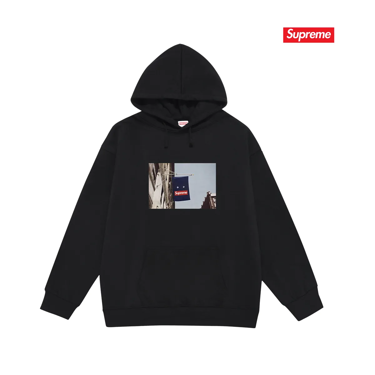Style number S2005 #terry P160💰 Velvet P170💰 Supreme FW19 Week 1 Banner Tee hooded sweatshirt Made of 400g large terry 430g silver fox velvet (drop shoulder large version) fabric, soft texture and no pilling Imported environmentally friendly printing glue The pattern is bright and three-dimensional Quality 💥Same style for men and women The upper body is fashionable Color: black white gray Size: S M L XL XXL