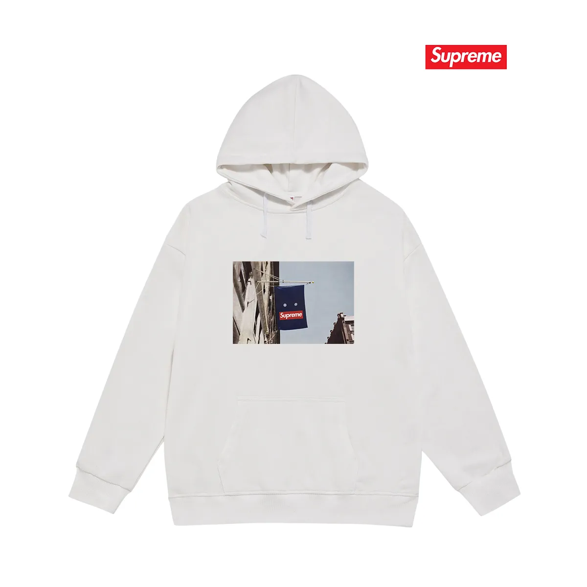 Style number S2005 #terry P160💰 Velvet P170💰 Supreme FW19 Week 1 Banner Tee hooded sweatshirt Made of 400g large terry 430g silver fox velvet (drop shoulder large version) fabric, soft texture and no pilling Imported environmentally friendly printing glue The pattern is bright and three-dimensional Quality 💥Same style for men and women The upper body is fashionable Color: black white gray Size: S M L XL XXL