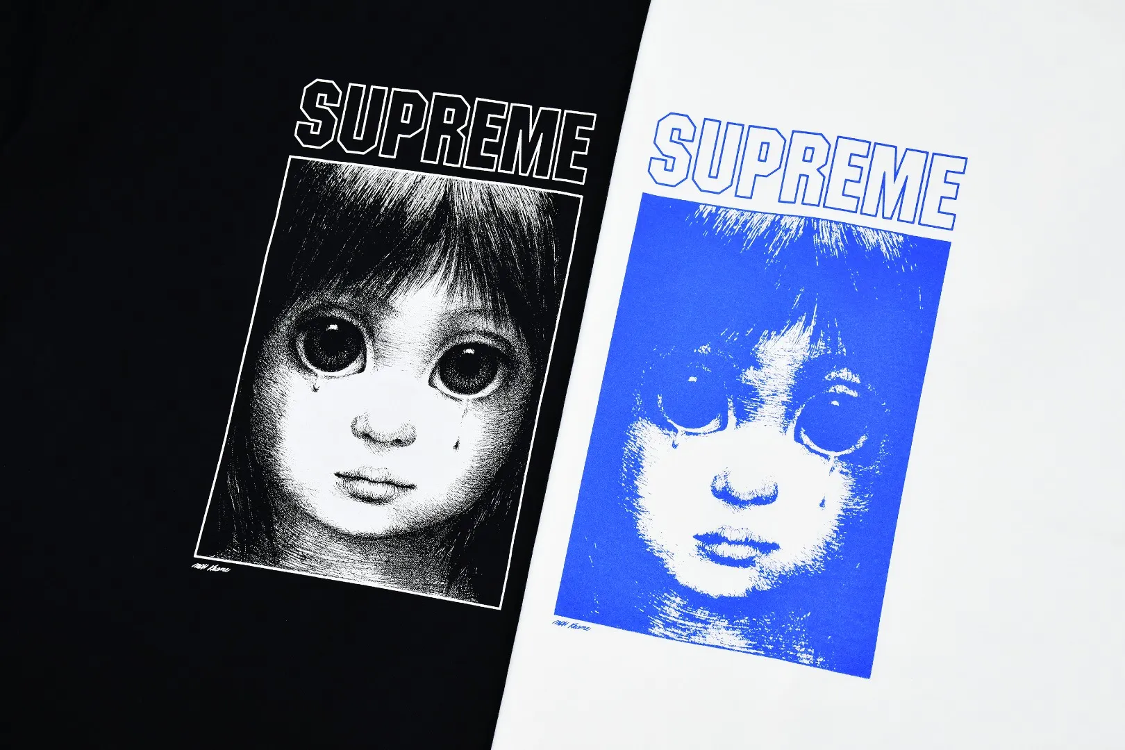 S362💰p136 Top version Supreme 24ss Margaret Keane Teardrop Tee Comic Girl Short Sleeves Refuse to make products based on pictures and refuse to compare with wrong versions. Use cylinder seamless process (original process, there are no stitched bones on the side of the clothes, key points of identification) The fabrics are all custom-woven and dyed, 280g weight, 100% cotton, cylindrical fabric. Cylindrical fabric is a knitted fabric woven with a cylinder loom. The needles are distributed in a cylindrical shape on the fuselage. The gray fabric is a large cylinder, which needs to be opened and shaped before it can be used further. There are no slits on the side of the clothes, so there is no washing label on the side of ordinary short-sleeves. There is only one collar label behind the neck. The printing uses thermosetting ink printing imported from Belgium (different from conventional heat transfer printing), also known as plastic ink, or self-adhesive ink. Its ingredients are: mainly composed of polyvinyl chloride (PVC) and phthalates. PVC and phthalates, solid color The thermosetting ink is composed of a mixture of agents, stabilizers, and thickeners. It is not the digital direct printing marketed on the market. The printing texture of thermosetting ink cannot be achieved by digital direct printing. The collar label has a watermark anti-counterfeiting effect, a real anti-counterfeiting layer, a version with a high probability of passing the inspection, and the original packaging picture has a high probability of passing the test. Size：S-XL