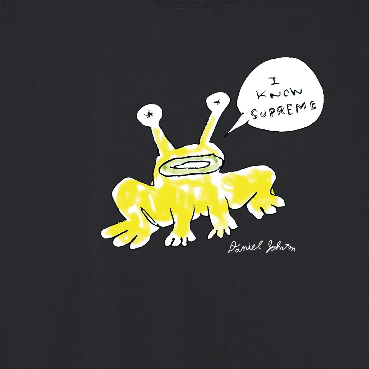 S194 P110💰 Sup Daniel Johnston Frog Tee co-branded Alien Frog round neck cartoon short-sleeved T-shirt. Loose fit. Made of 260g combed cotton double yarn. All three standards are complete from fabrics to accessories. ZP. Imported Matsui company slurry printing will never crack. The whole piece adopts three-needle five-thread process. The neckline-shoulder seam-sleeve seam is double-lined, which looks more three-dimensional and textured.) The same process as the original version, classic version Feel free to compare zp. The whole piece adopts three-needle five-thread craftsmanship (neckline-shoulder seam-sleeve seam double thread, which looks more three-dimensional and textured). It has the same craftsmanship as the original original, classic version. Color: black, white, light gray, pink, navy. Size: S M L XL XXL