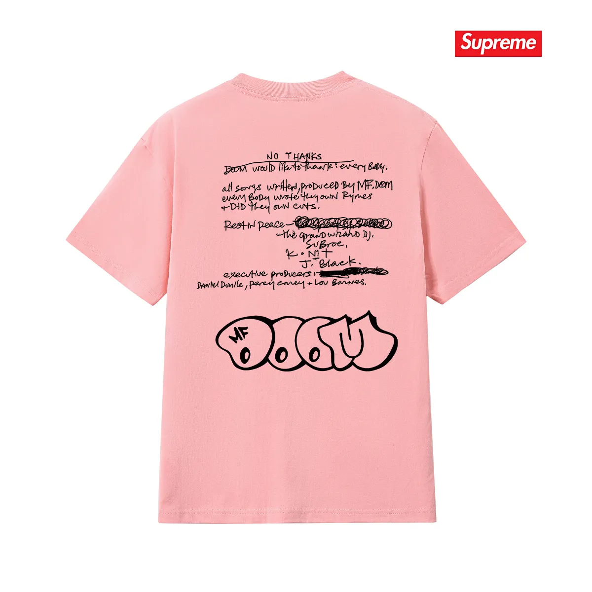 S207 P110💰 SupxMFDOOM FW23 mask with handwritten letters printed on the back, pure cotton round neck short-sleeved, same style for men and women. Loose fit. Made of 260g combed cotton double yarn. All three standards are complete from fabrics to accessories. ZP. Imported Matsui company slurry printing will never crack. The whole piece adopts three-needle five-thread technology. The neckline-shoulder seam-sleeve seam is double-lined, which looks more three-dimensional and textured. The same process as the original version, classic version. Feel free to compare zp. The whole piece adopts three-needle five-thread craftsmanship (neckline-shoulder seam-sleeve seam double thread, which looks more three-dimensional and textured). It has the same craftsmanship as the original original, classic version. Color: black, white, light gray, pink, navy. Size: S M L XL XXL