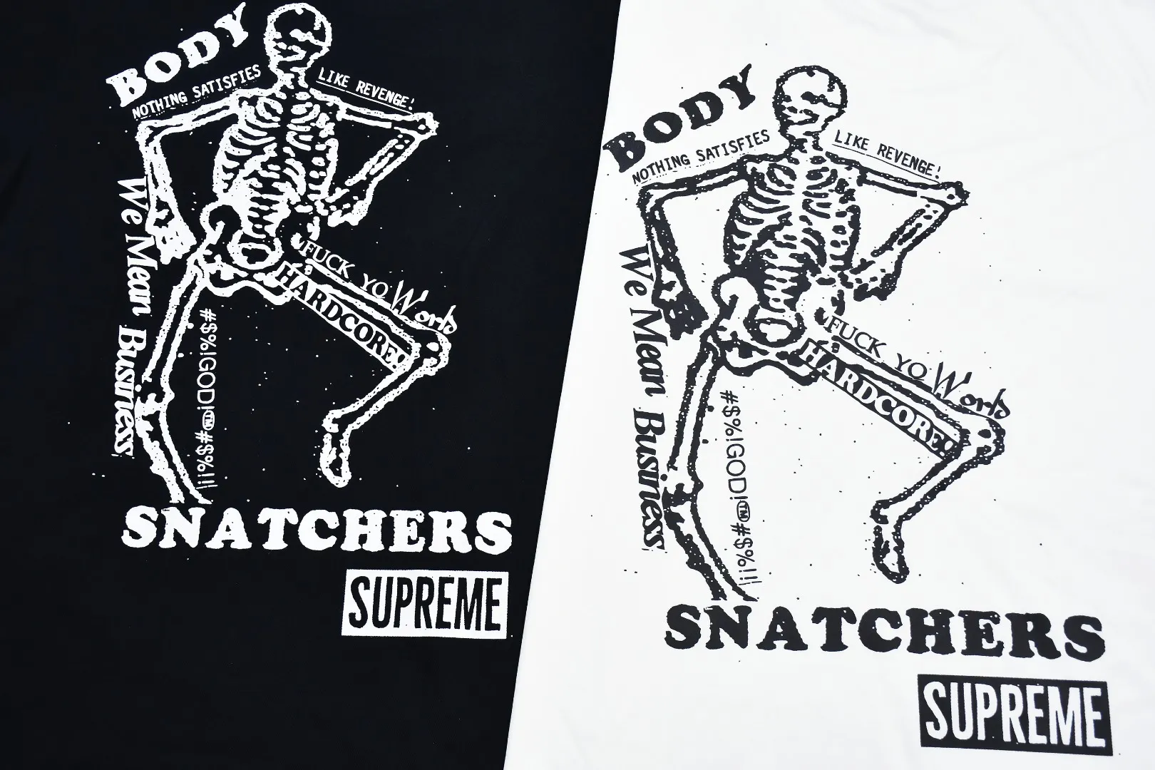 🅿️126 S142 top version Supreme 23ss BODY SNATCHERS short-sleeved T-shirt with skull print on the back. Refuse to look at pictures to make products. Refuse to compare with wrong versions. Use cylindrical seamless technology (original technology. There are no stitched bones on the side of the clothes. Key points of identification) The fabrics are all custom-woven and dyed, 280g weight, 100% cotton, cylindrical fabric. Cylindrical fabric is a knitted fabric woven with a cylinder loom. The needles are distributed in a cylindrical shape on the fuselage. The gray fabric is a large cylinder, which needs to be opened and shaped before it can be used further. There are no slits on the side of the clothes, so there is no washing label on the side of ordinary short-sleeves. There is only one collar label behind the neck. The printing uses thermosetting ink printing imported from Belgium (different from conventional thermal transfer printing), also known as plastic ink, or self-adhesive ink. Its ingredients are: mainly composed of polyvinyl chloride (PVC) and phthalates. PVC and phthalates, solid color The thermoset ink is composed of a mixture of agents, stabilizers, and thickeners. It is not the digital direct printing advertised on the market. The printing texture of thermoset ink cannot be achieved by digital direct printing. The collar label has a watermark anti-counterfeiting effect, a real anti-counterfeiting layer, a version with a high probability of passing the inspection, and a high probability of passing the original packaging picture. Size：S-XL