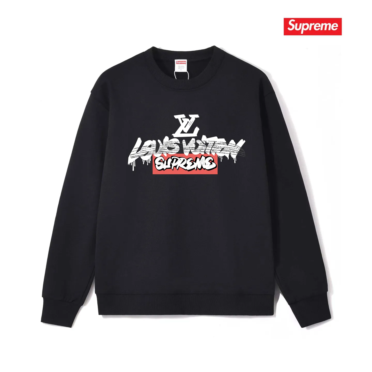 Style No. S1094 #terry p150💰 Velvet 160💰 1v 2023 new LV co-branded supreme round neck sweatshirt Made of 400g large terry (drop shoulder large version) fabric, soft texture and no pilling Imported environmentally friendly printing glue The pattern is bright and three-dimensional Quality💥Same style for men and women The upper body is trendy Color: black white gray Size: S M L XL XXL