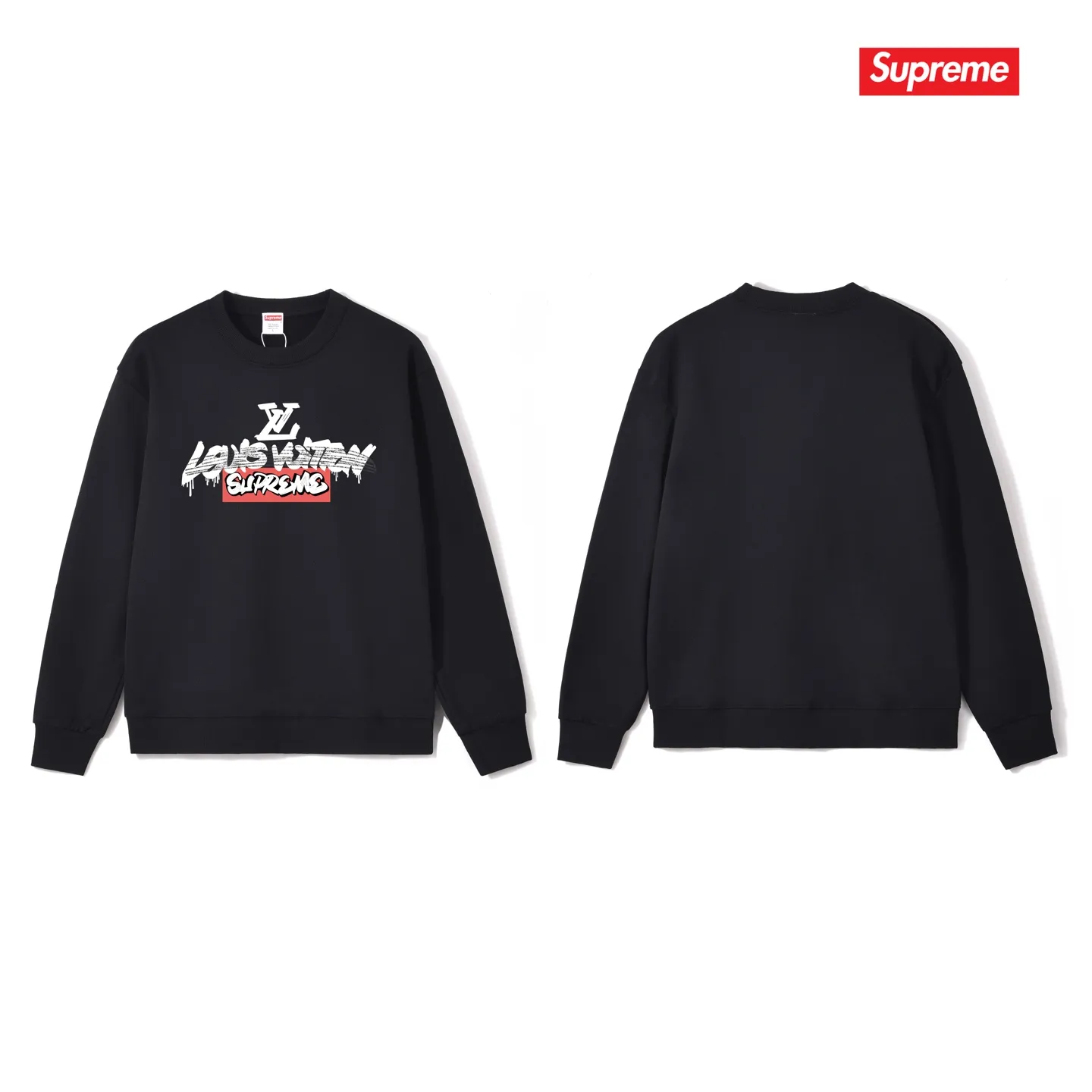 Style No. S1094 #terry p150💰 Velvet 160💰 1v 2023 new LV co-branded supreme round neck sweatshirt Made of 400g large terry (drop shoulder large version) fabric, soft texture and no pilling Imported environmentally friendly printing glue The pattern is bright and three-dimensional Quality💥Same style for men and women The upper body is trendy Color: black white gray Size: S M L XL XXL