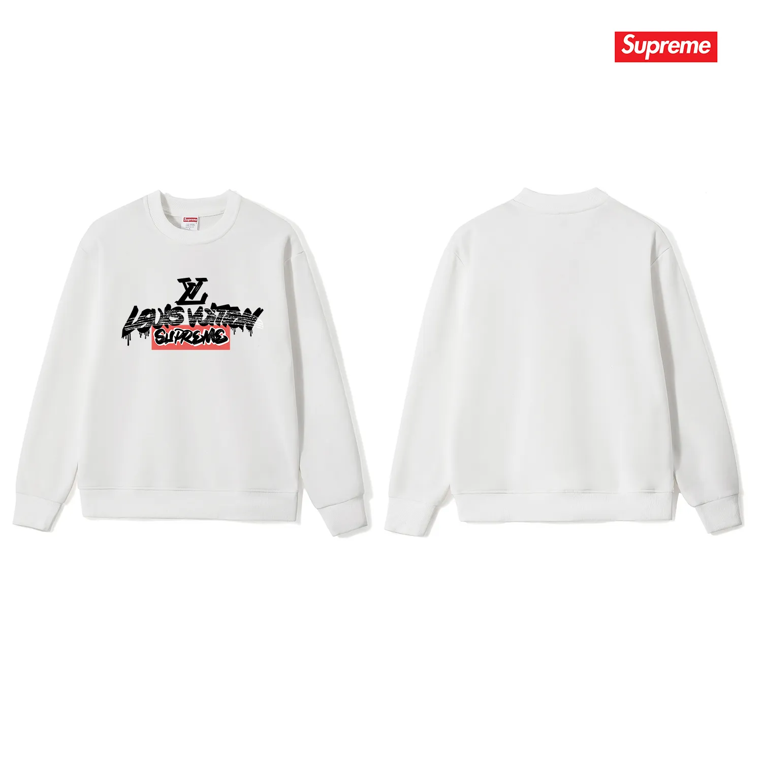 Style No. S1094 #terry p150💰 Velvet 160💰 1v 2023 new LV co-branded supreme round neck sweatshirt Made of 400g large terry (drop shoulder large version) fabric, soft texture and no pilling Imported environmentally friendly printing glue The pattern is bright and three-dimensional Quality💥Same style for men and women The upper body is trendy Color: black white gray Size: S M L XL XXL