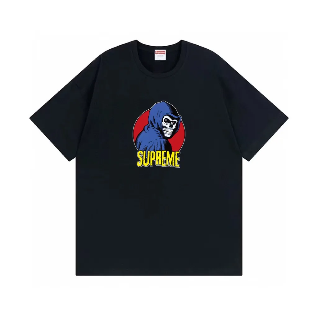 #S106 p110💰 Supreme SS23 Week1REAPERTEE Death print Loose version Made of 260 grams of combed cotton double yarn, all three standards from fabrics to accessories are complete and follow ZP Imported Matsui company slurry printing will never crack The whole piece adopts three-needle five-thread technology The neckline-shoulder seam-sleeve seam is double-lined, looking more three-dimensional and textured) The same process as the original version, classic version Feel free to compare zp. The whole piece adopts three-needle five-thread craftsmanship (neckline-shoulder seam-sleeve seam double thread, which looks more three-dimensional and textured). It has the same craftsmanship as the original original, classic version. Color: White, Black, Brown, Pink, Dark Green, Light Blue. Size: S M L XL XXL
