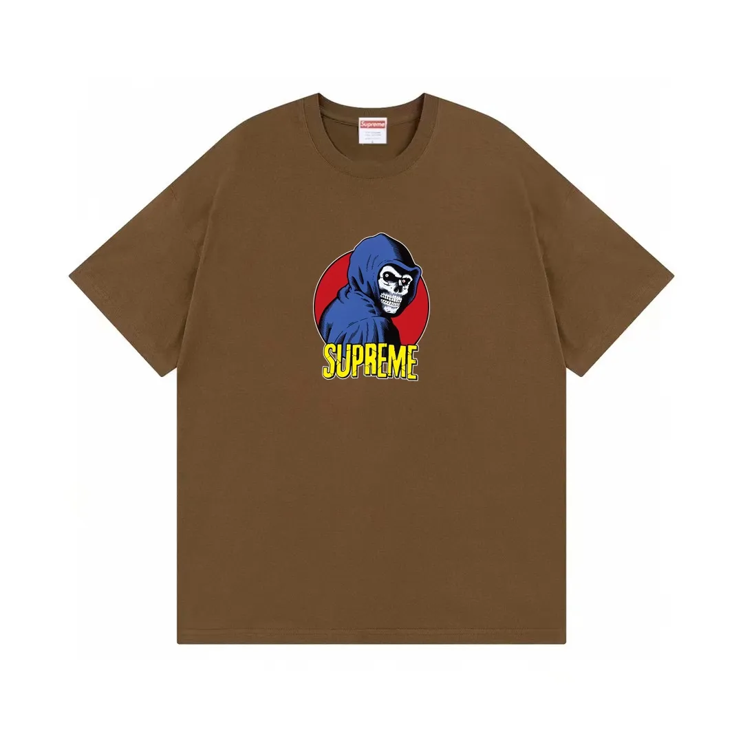 #S106 p110💰 Supreme SS23 Week1REAPERTEE Death print Loose version Made of 260 grams of combed cotton double yarn, all three standards from fabrics to accessories are complete and follow ZP Imported Matsui company slurry printing will never crack The whole piece adopts three-needle five-thread technology The neckline-shoulder seam-sleeve seam is double-lined, looking more three-dimensional and textured) The same process as the original version, classic version Feel free to compare zp. The whole piece adopts three-needle five-thread craftsmanship (neckline-shoulder seam-sleeve seam double thread, which looks more three-dimensional and textured). It has the same craftsmanship as the original original, classic version. Color: White, Black, Brown, Pink, Dark Green, Light Blue. Size: S M L XL XXL