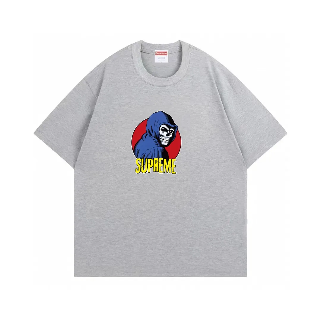 #S106 p110💰 Supreme SS23 Week1REAPERTEE Death print Loose version Made of 260 grams of combed cotton double yarn, all three standards from fabrics to accessories are complete and follow ZP Imported Matsui company slurry printing will never crack The whole piece adopts three-needle five-thread technology The neckline-shoulder seam-sleeve seam is double-lined, looking more three-dimensional and textured) The same process as the original version, classic version Feel free to compare zp. The whole piece adopts three-needle five-thread craftsmanship (neckline-shoulder seam-sleeve seam double thread, which looks more three-dimensional and textured). It has the same craftsmanship as the original original, classic version. Color: White, Black, Brown, Pink, Dark Green, Light Blue. Size: S M L XL XXL