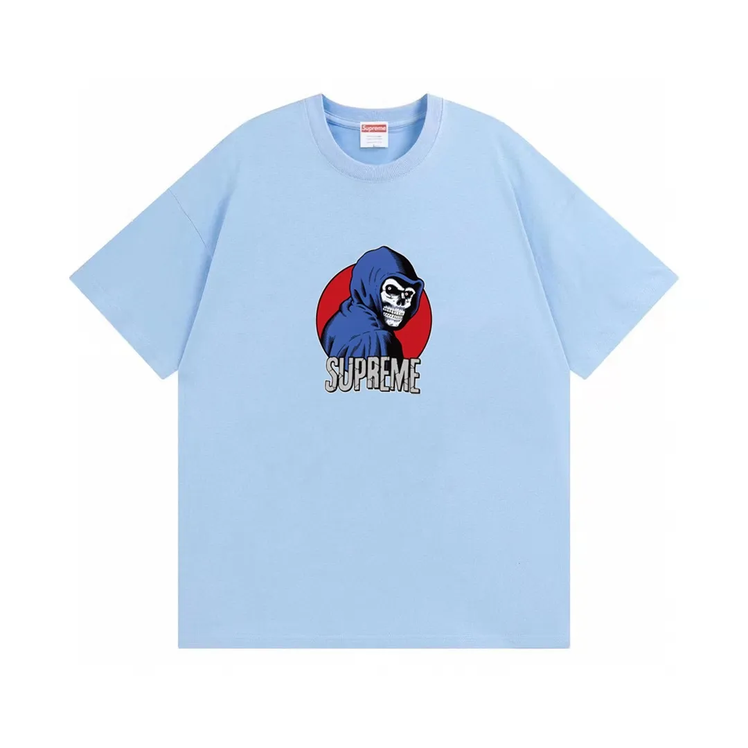 #S106 p110💰 Supreme SS23 Week1REAPERTEE Death print Loose version Made of 260 grams of combed cotton double yarn, all three standards from fabrics to accessories are complete and follow ZP Imported Matsui company slurry printing will never crack The whole piece adopts three-needle five-thread technology The neckline-shoulder seam-sleeve seam is double-lined, looking more three-dimensional and textured) The same process as the original version, classic version Feel free to compare zp. The whole piece adopts three-needle five-thread craftsmanship (neckline-shoulder seam-sleeve seam double thread, which looks more three-dimensional and textured). It has the same craftsmanship as the original original, classic version. Color: White, Black, Brown, Pink, Dark Green, Light Blue. Size: S M L XL XXL