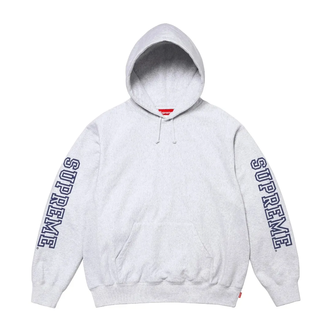 🅿️330 S263 top version Supreme 24FW COLLEGIATE SLEEVE HOODED letter printed sweatshirt 1. Fabric: ZP testing, custom weaving and dyeing, pure cotton 460G plus velvet main fabric, horizontal cutting 520G 2X2 thread 2. Printing: Printing uses thermoset ink printing, also known as plastic ink, or self-adhesive ink. Its ingredients are: mainly composed of polyvinyl chloride (PVC) and phthalates. PVC and phthalates, color fixing agents, stabilizers, and thickeners are mixed to form thermoset ink. It is not the digital direct printing promoted on the market. The printing texture of thermoset ink cannot be achieved by digital direct printing. 3. Sewing process: Twelve places of the whole garment are made of boneless splicing technology, processed by experienced foreign trade factories (ordinary factories cannot do it) 4. Hem and cuffs: all use 520G inelastic threads (low-end products use elastic threads to cause the hem and cuffs to appear wavy) 5. Customized ZP main label/wash water label/hangtag/packaging bag (equipped with an extra-large thickened handbag) Size: S~XL