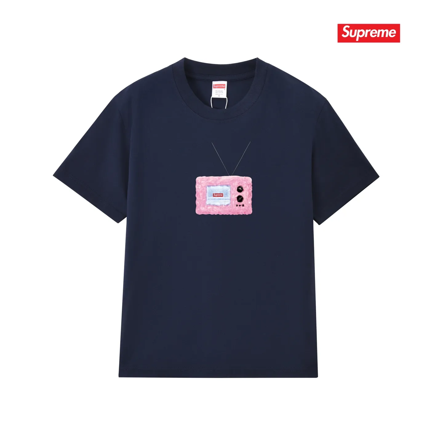 S256 P110💰 Supreme SS18 TV Tee White printed short-sleeved American trendy T-shirt. Same style for men and women. Loose fit. Made of 260g combed cotton double yarn. From fabric to accessories, all three standards are complete and follow ZP. The slurry printing imported from Matsui Company will never crack. The whole piece is made with three-needle five-thread technology. The neckline-shoulder seam-sleeve seam is double-lined, which looks more three-dimensional and textured. The same process as the original version, classic version. Feel free to compare zp. The whole piece adopts three-needle five-thread craftsmanship (neckline-shoulder seam-sleeve seam double thread, which looks more three-dimensional and textured). It has the same craftsmanship as the original original, classic version. Color: black, white, light gray, pink, navy. Size: S M L XL XXL